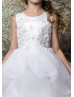 Beaded White Lace Tulle Layered Flower Girl Dress Beaded White Lace Tulle Layered Flower Girl Dress